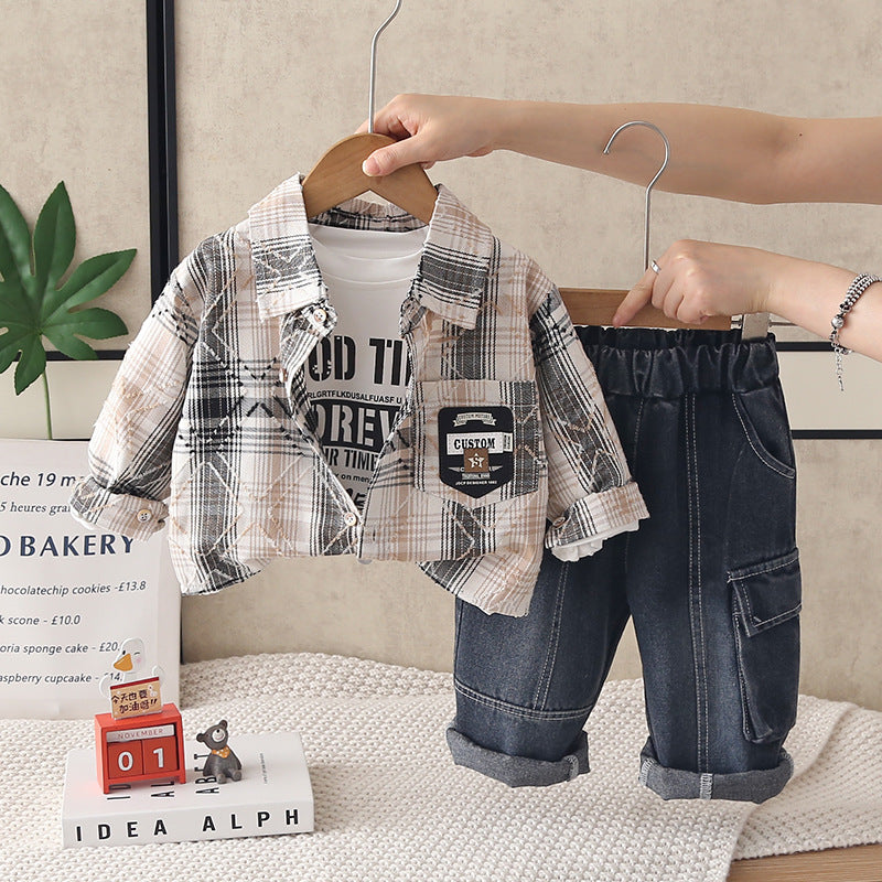 NovibebeCo. Boys Plaid Shirt 3-Piece Set - Long Sleeve Shirt, Pants & More