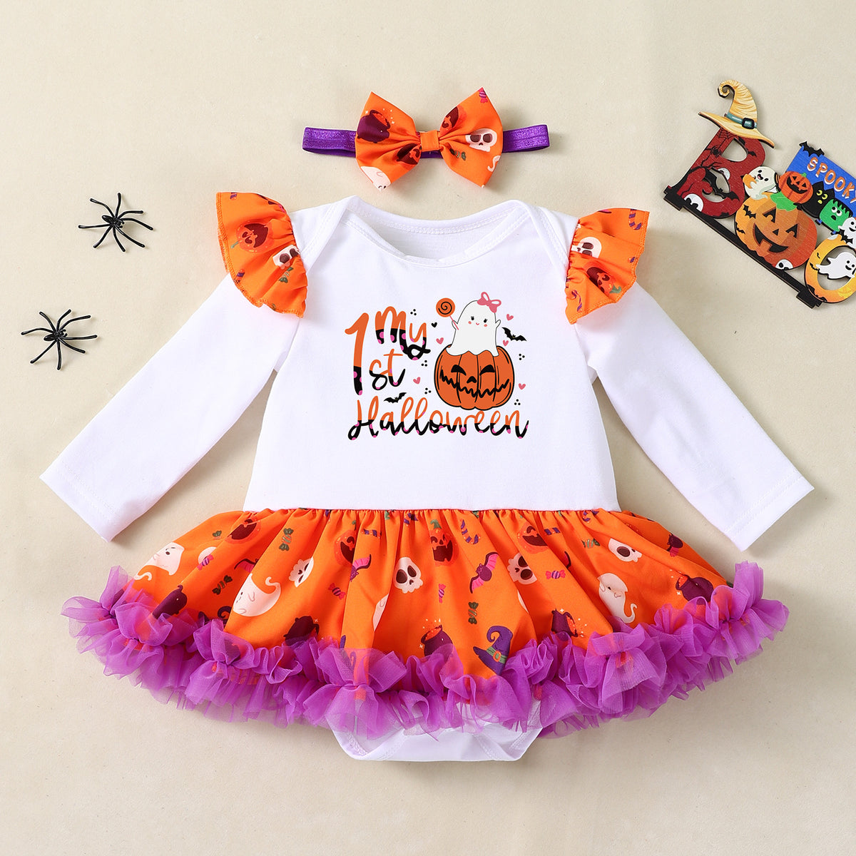 NovibebeCo. Baby Pumpkin Halloween Costume Set with Accessories