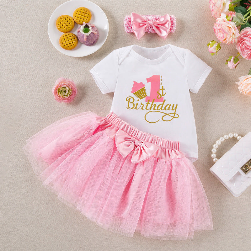 Baby Girl Summer Birthday Romper & Skirt Set