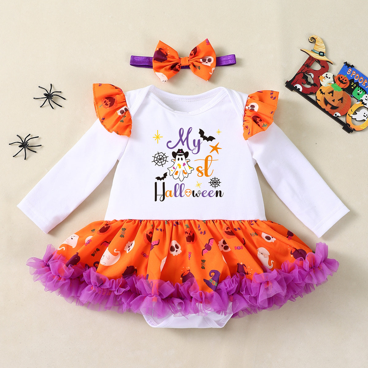 NovibebeCo. Baby Pumpkin Halloween Costume Set with Accessories