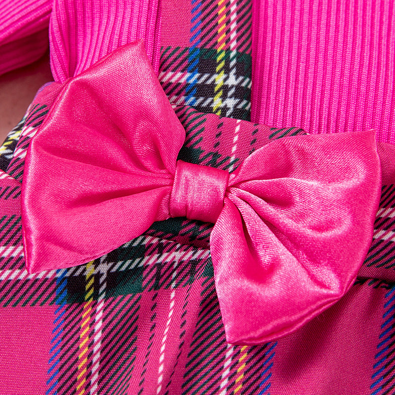 Baby Girl Checkered Bow Romper Dress Set