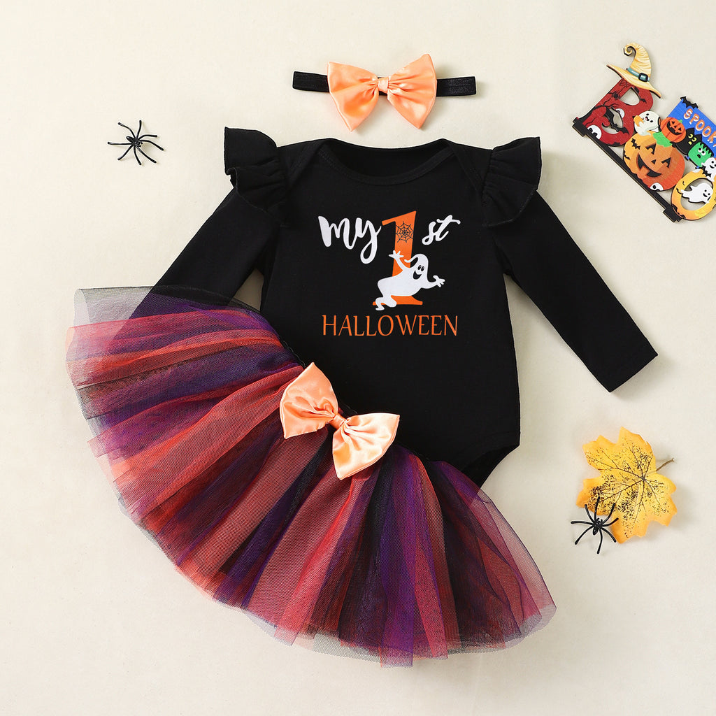 NovibebeCo. Baby Girl Pumpkin Halloween Dress Set with Accessories