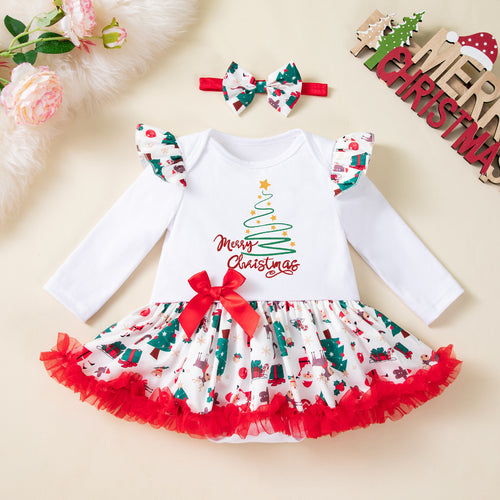 Baby Christmas Long-Sleeve Bodysuit Dress Set