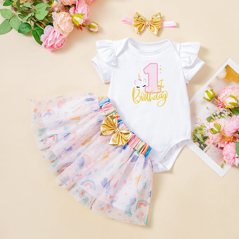 Baby Girl Festival Ruffle Romper & Rainbow Skirt Set