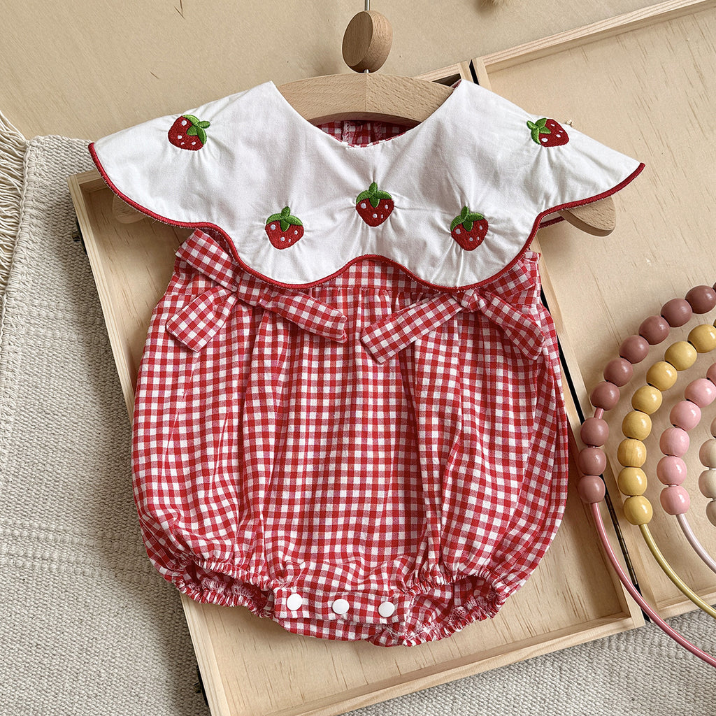 Baby Strawberry Checkered Romper