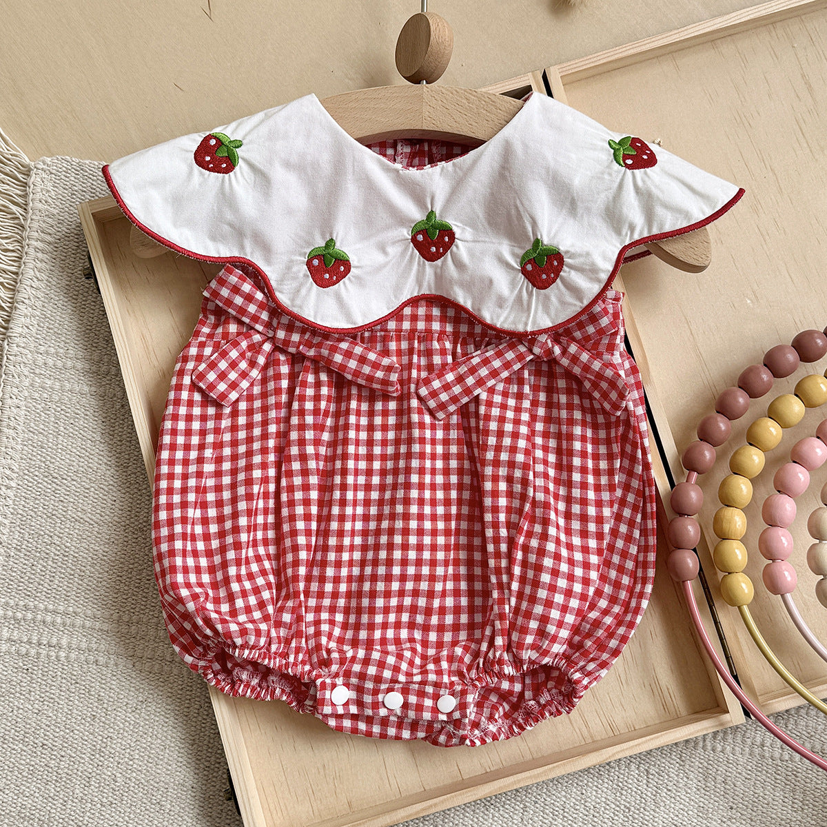 Baby Strawberry Checkered Romper