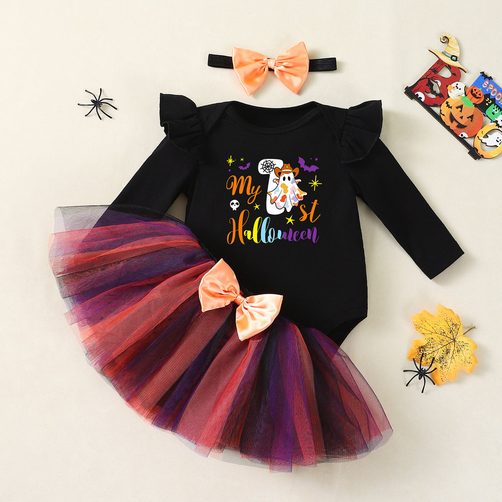 NovibebeCo. Baby Girl Pumpkin Halloween Dress Set with Accessories