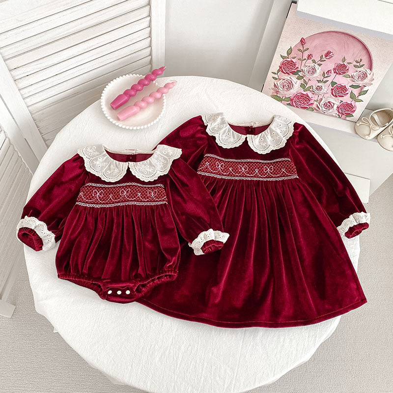 Girls’ Long-Sleeve Dress or Crawler Suit