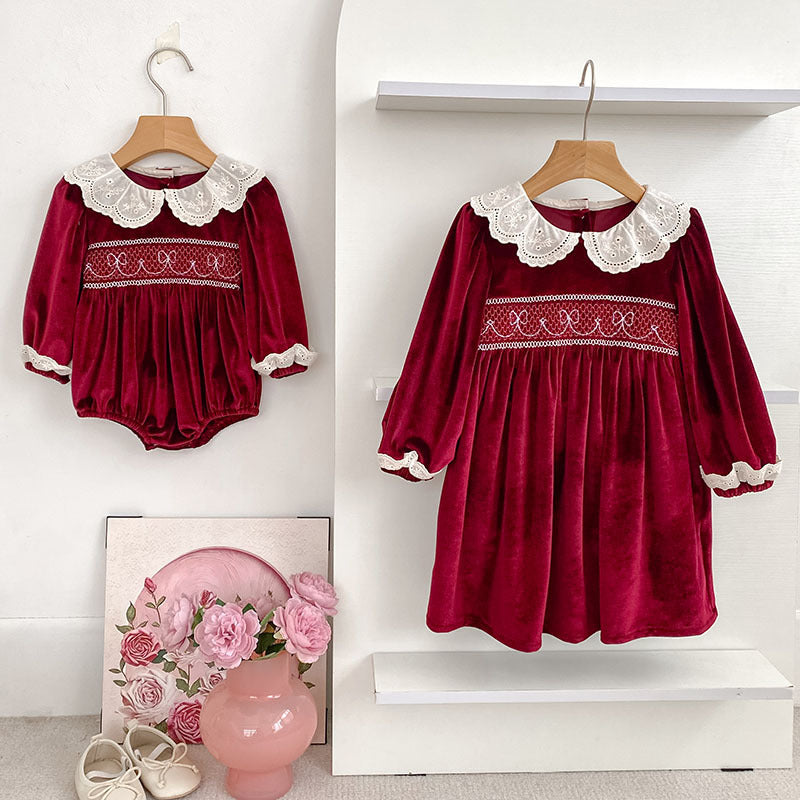 Girls’ Long-Sleeve Dress or Crawler Suit