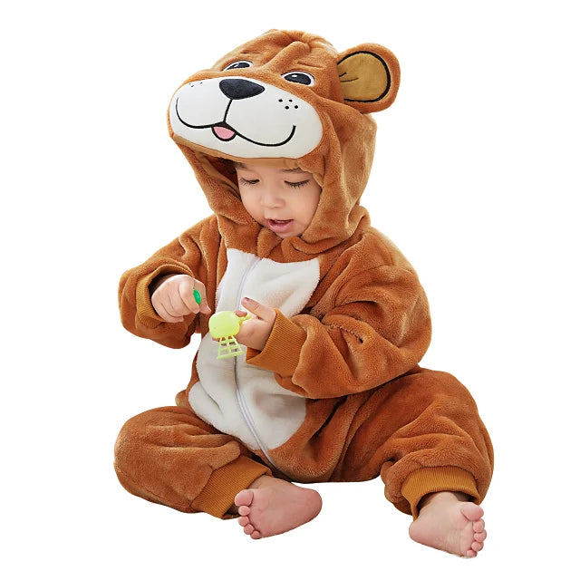 NovibebeCo. Baby Animal Hooded Flannel Halloween Jumpsuit - Panda, Tiger, Duck & More
