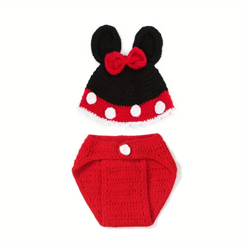 NovibebeCo. Newborn Mouse Crochet Costume & Photo Prop Set - Hat & Diaper Pants
