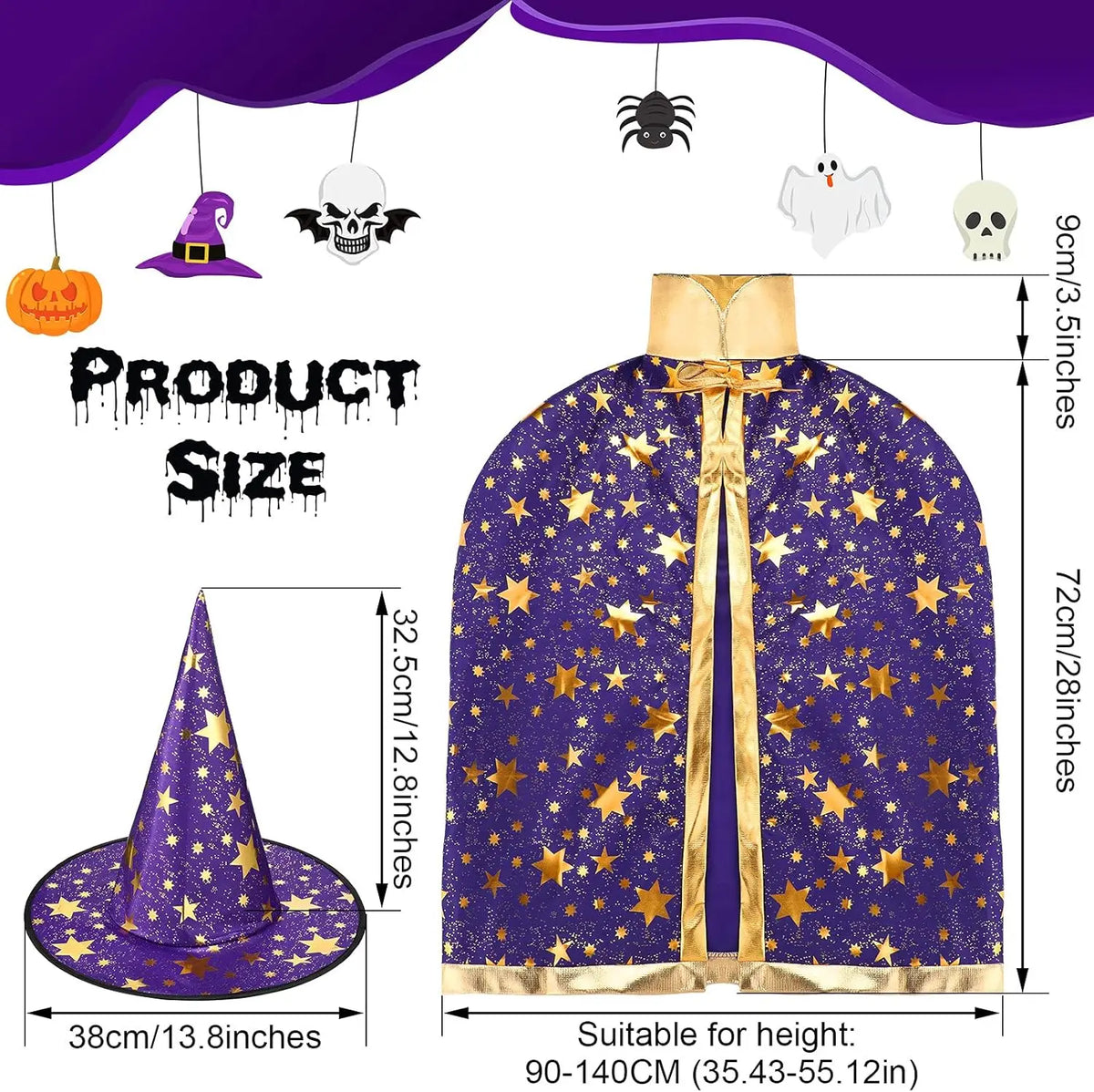 Kids’ Witch Cloak & Hat Costume Set, 2-Pack