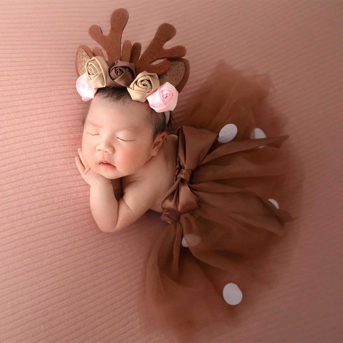 NovibebeCo. Baby Deer Reindeer Tutu Skirt Costume Set with Antler Headband