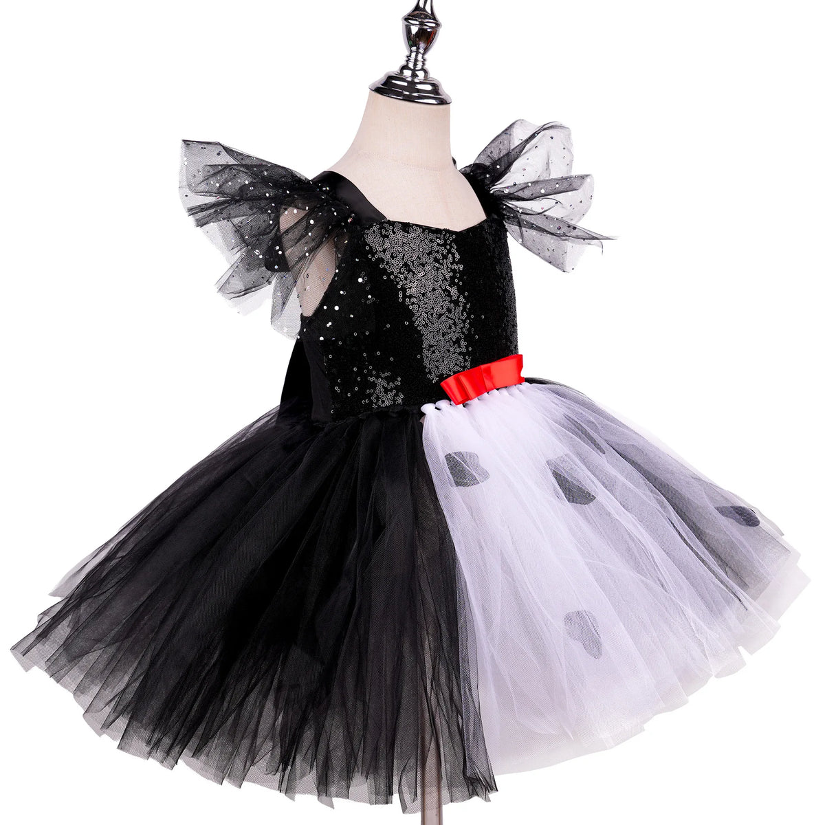 NovibebeCo. Girls Halloween Black & White Tutu Dress with Wig