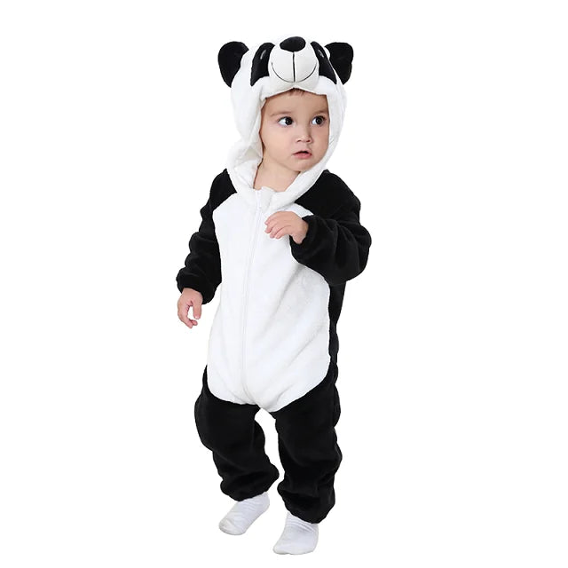NovibebeCo. Baby Animal Hooded Flannel Halloween Jumpsuit - Panda, Tiger, Duck & More