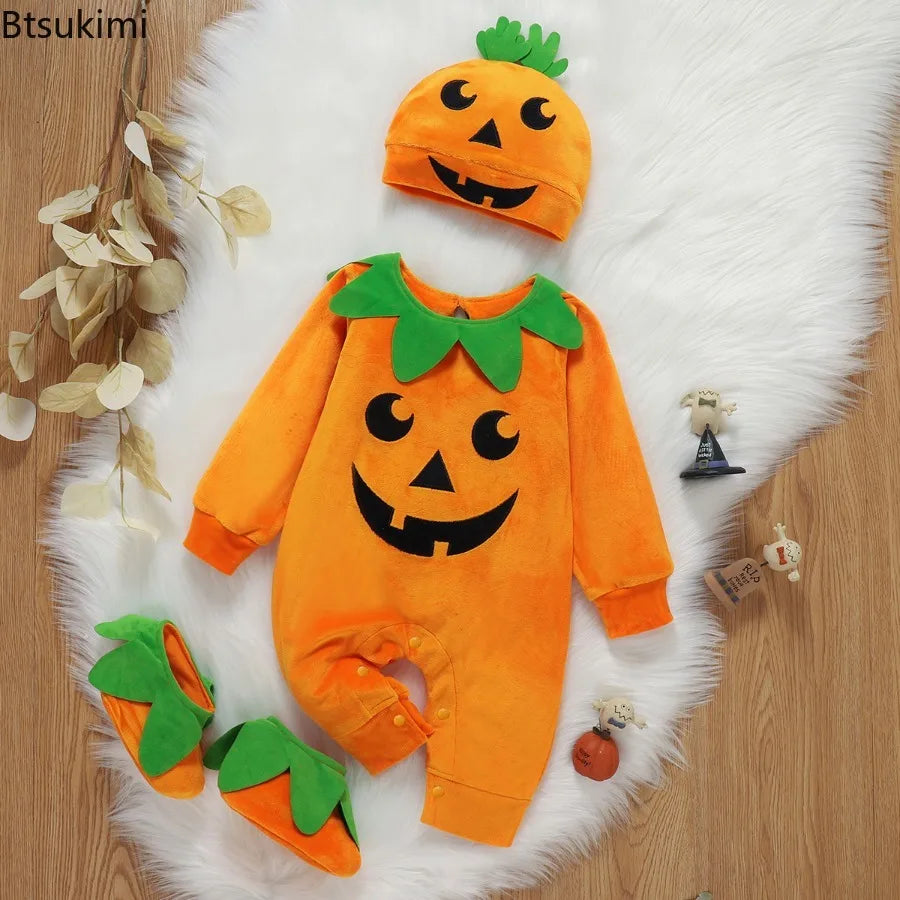 NovibebeCo. Baby Halloween Pumpkin Costume 3-Piece Set - Romper, Hat & Shoes