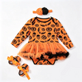 NovibebeCo. Baby Girl Halloween Tutu Romper Set - Pumpkin, Skull & Bat Print with Headband & Shoes