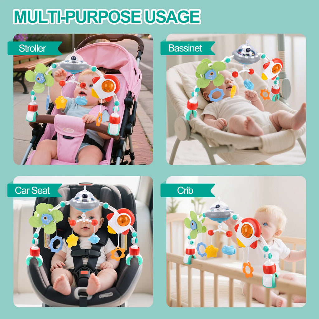 Musical Baby Stroller Arch — Rotating Sensory Toy