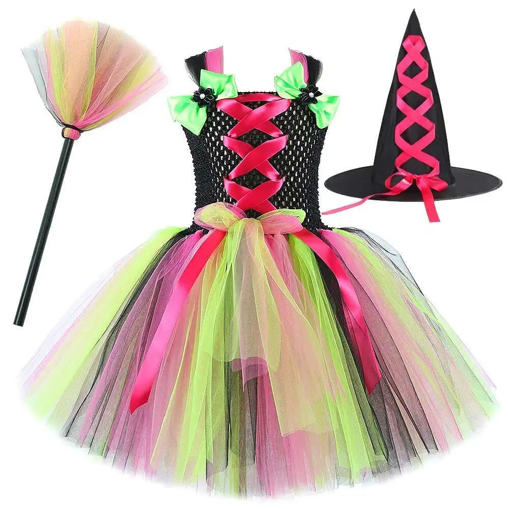 Girls’ Witch Halloween Costume with Hat & Broom
