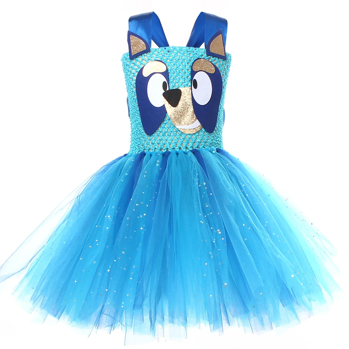 NovibebeCo. Girls Halloween Blue Doggy Tutu Dress Costume with Headband & Tail