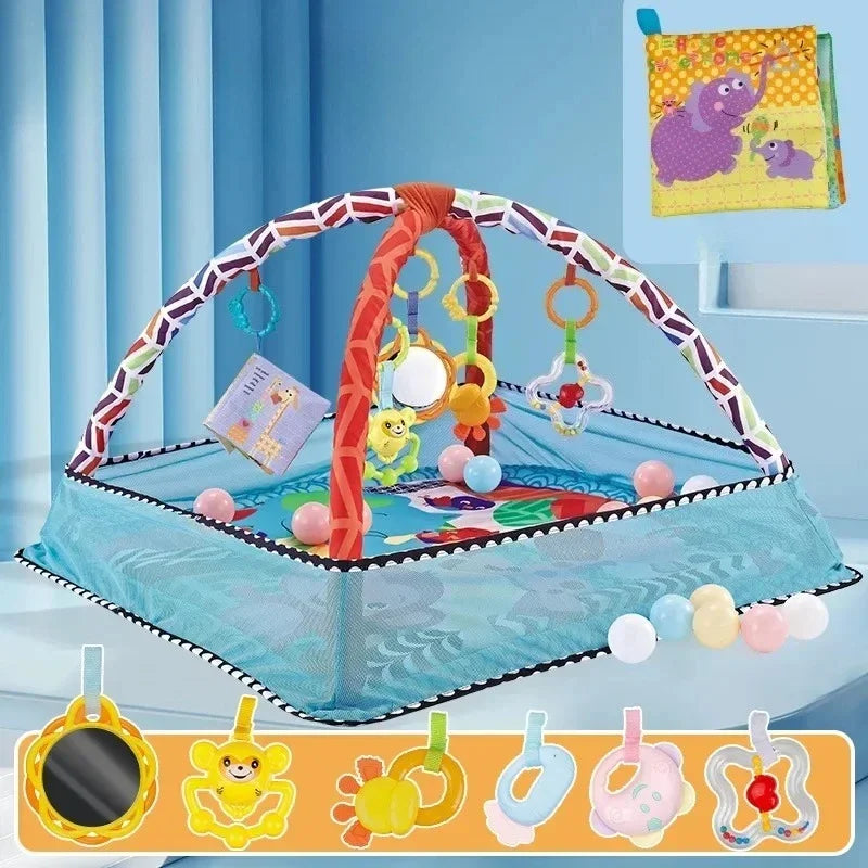 Baby play mat with activity frame for tummy time and sensory play