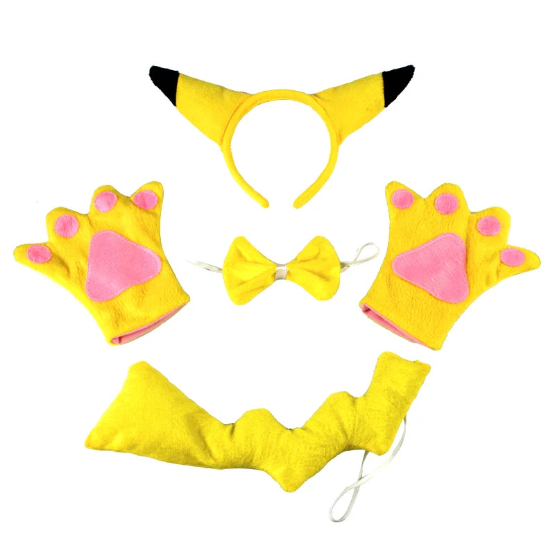 NovibebeCo. Kids Pikachu Pokémon Halloween Cosplay Costume Set with Headwear, Gloves & Tail