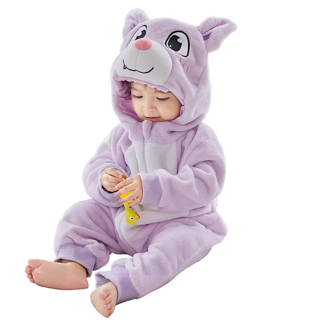 NovibebeCo. Baby Animal Hooded Flannel Halloween Jumpsuit - Panda, Tiger, Duck & More