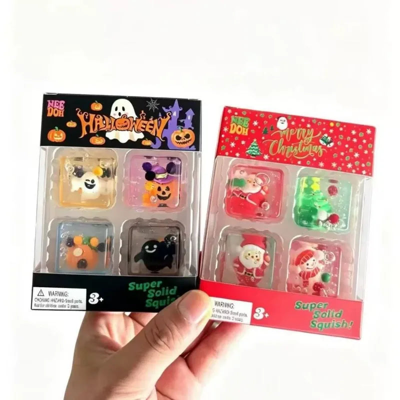 Needoh 4-Grid Squishy Fidget Toy Set - Halloween & Christmas