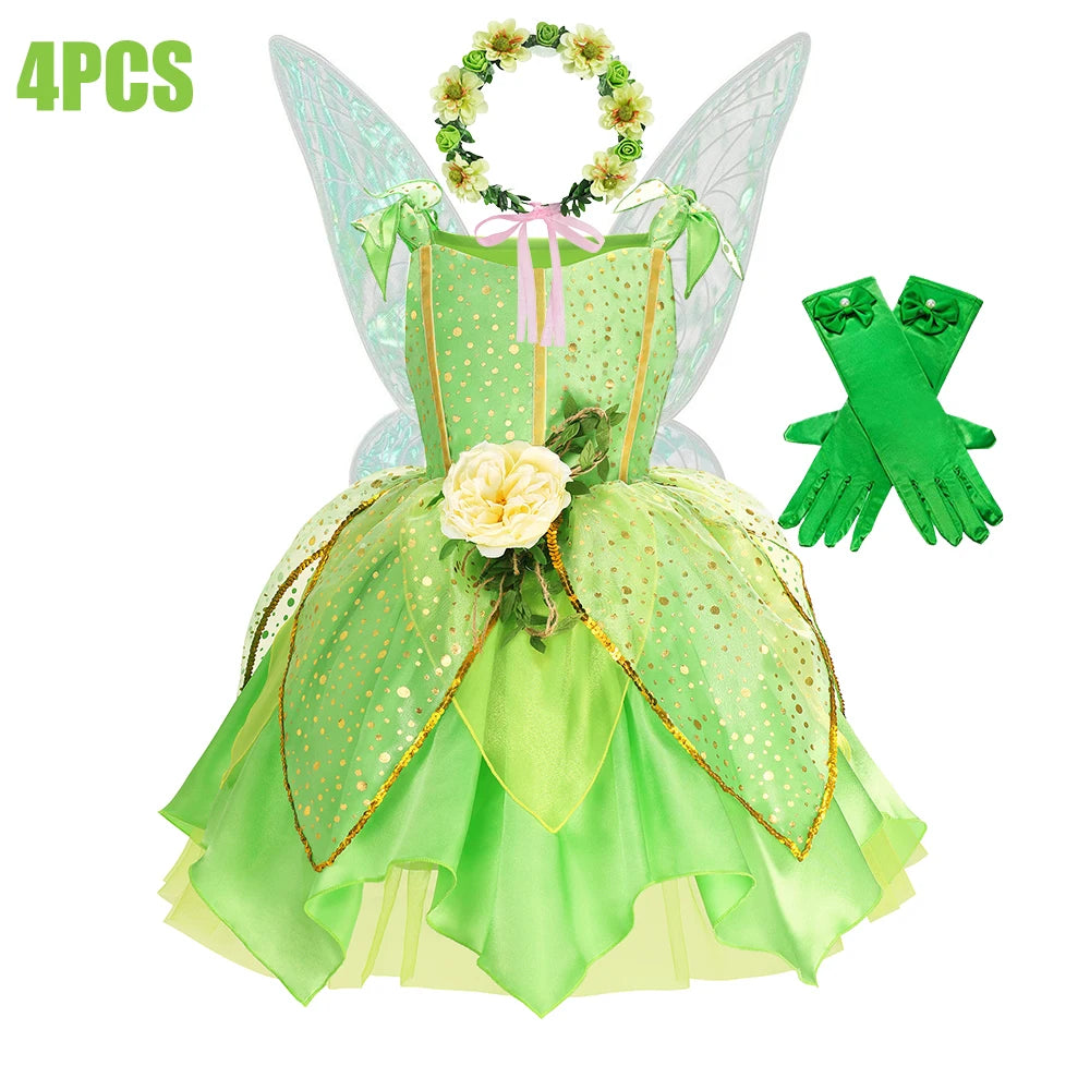 NovibebeCo. Girls Green Fairy Princess Halloween Costume with Wings