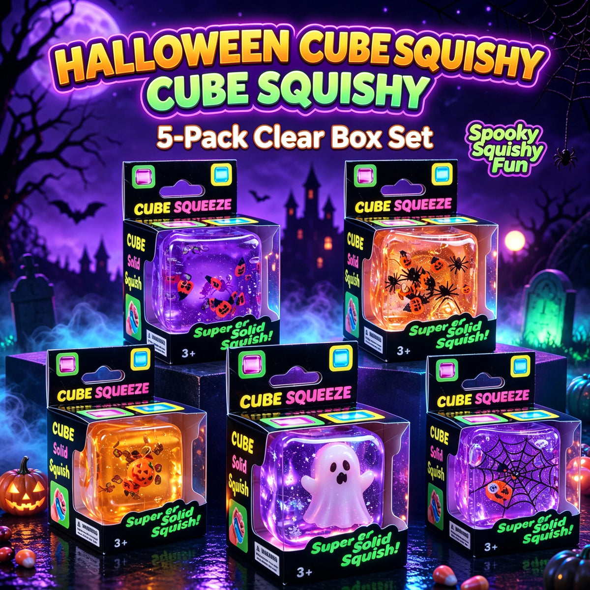 Halloween Christmas Transparent Cube Squishy Toy - Fidget Toy