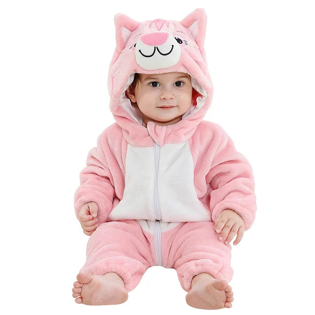 NovibebeCo. Baby Animal Hooded Flannel Halloween Jumpsuit - Panda, Tiger, Duck & More