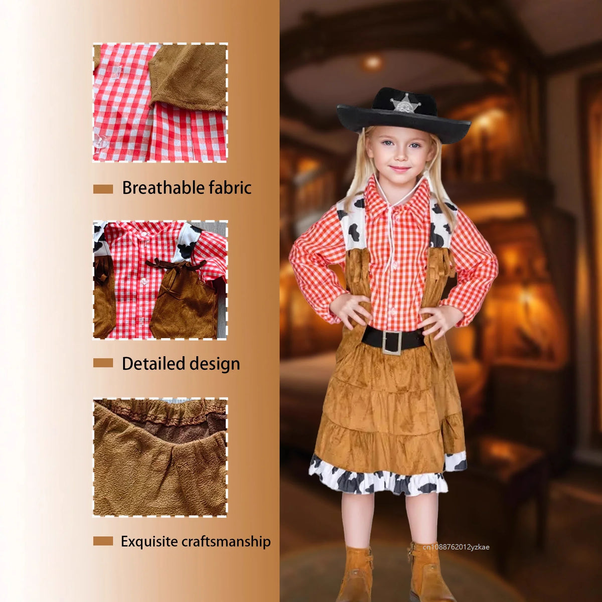 NovibebeCo. Kids Western Cowboy Halloween Costume - Checkered Vest & Skirt Set
