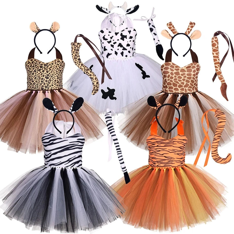 NovibebeCo. Girls Forest Animal Print Tutu Halloween Costume Dress