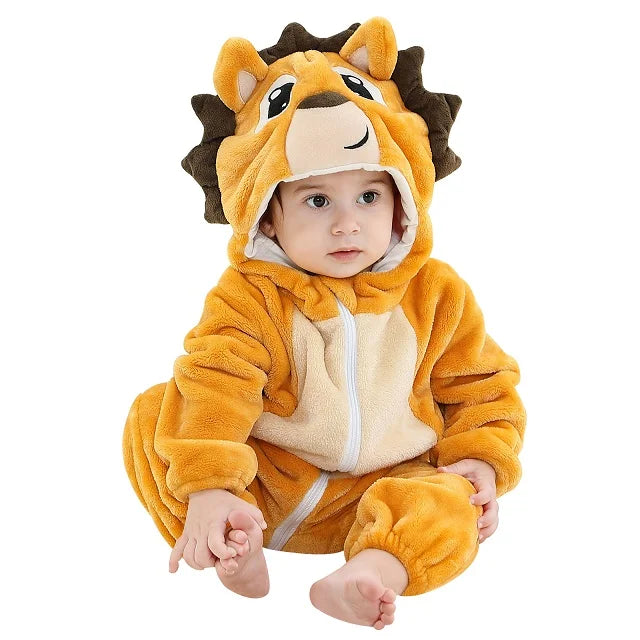 NovibebeCo. Baby Animal Hooded Flannel Halloween Jumpsuit - Panda, Tiger, Duck & More