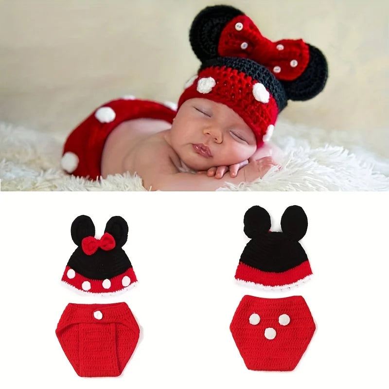 NovibebeCo. Newborn Mouse Crochet Costume & Photo Prop Set - Hat & Diaper Pants