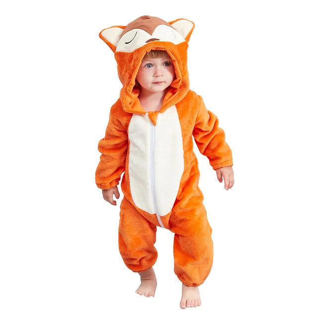 NovibebeCo. Baby Animal Hooded Flannel Halloween Jumpsuit - Panda, Tiger, Duck & More