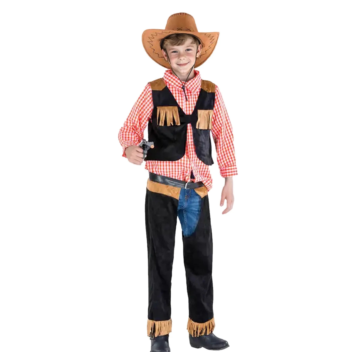 NovibebeCo. Kids Western Cowboy Halloween Costume - Checkered Vest & Skirt Set