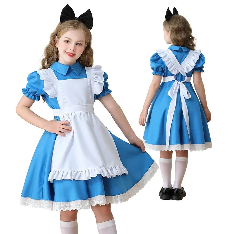 NovibebeCo. Girls Alice in Wonderland Halloween Costume - Blue Lolita Maid Dress