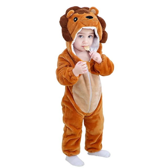 NovibebeCo. Baby Animal Hooded Flannel Halloween Jumpsuit - Panda, Tiger, Duck & More