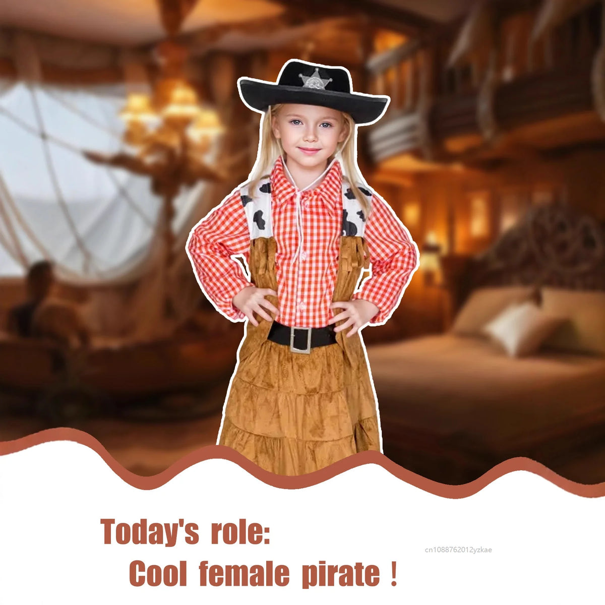 NovibebeCo. Kids Western Cowboy Halloween Costume - Checkered Vest & Skirt Set