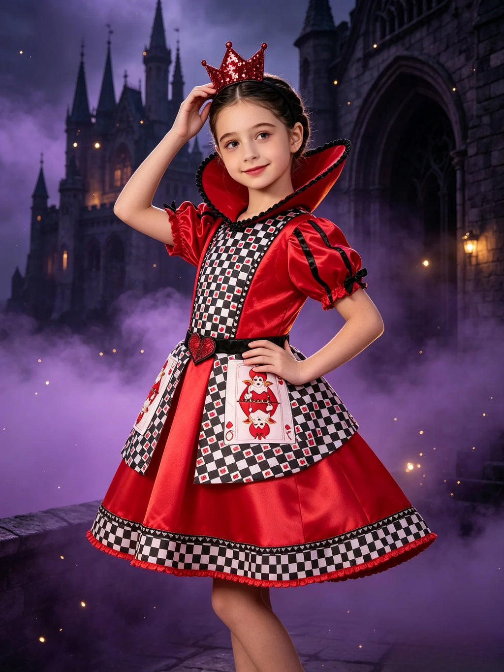 Girls’ Heart Queen Halloween Costume with Crown