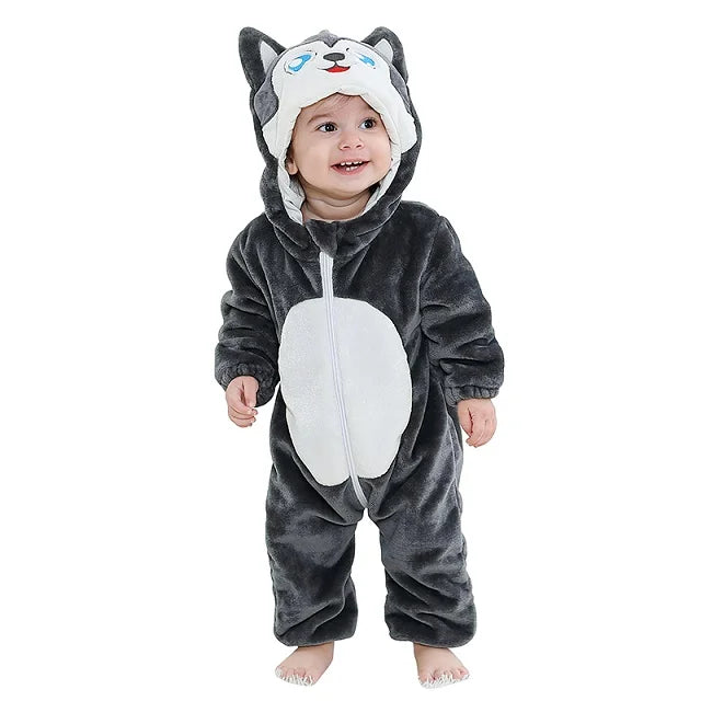 NovibebeCo. Baby Animal Hooded Flannel Halloween Jumpsuit - Panda, Tiger, Duck & More