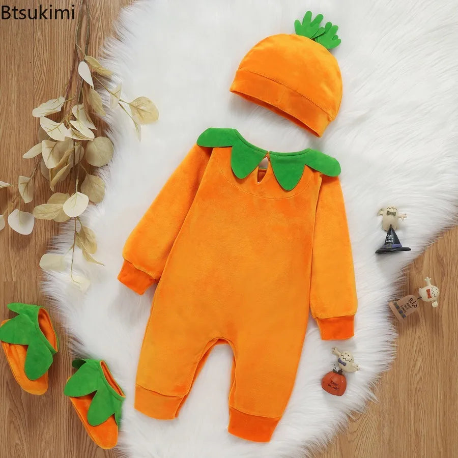 NovibebeCo. Baby Halloween Pumpkin Costume 3-Piece Set - Romper, Hat & Shoes