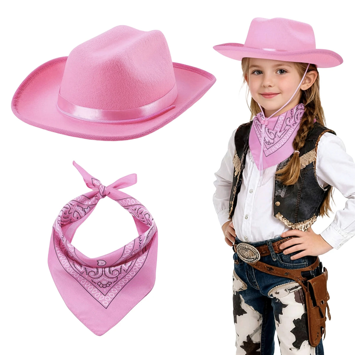 NovibebeCo. Kids Cowgirl Halloween Costume - Western Hat & Bandana Set