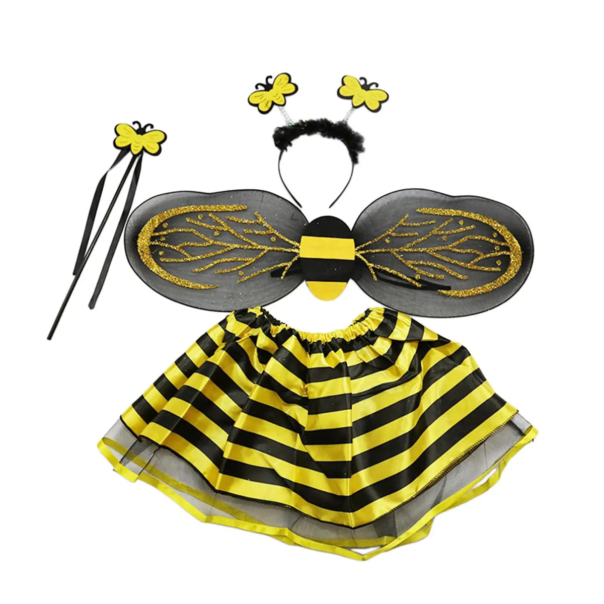 NovibebeCo. Kids Bee Halloween Costume Set - Dress, Wings, Headband & Wand