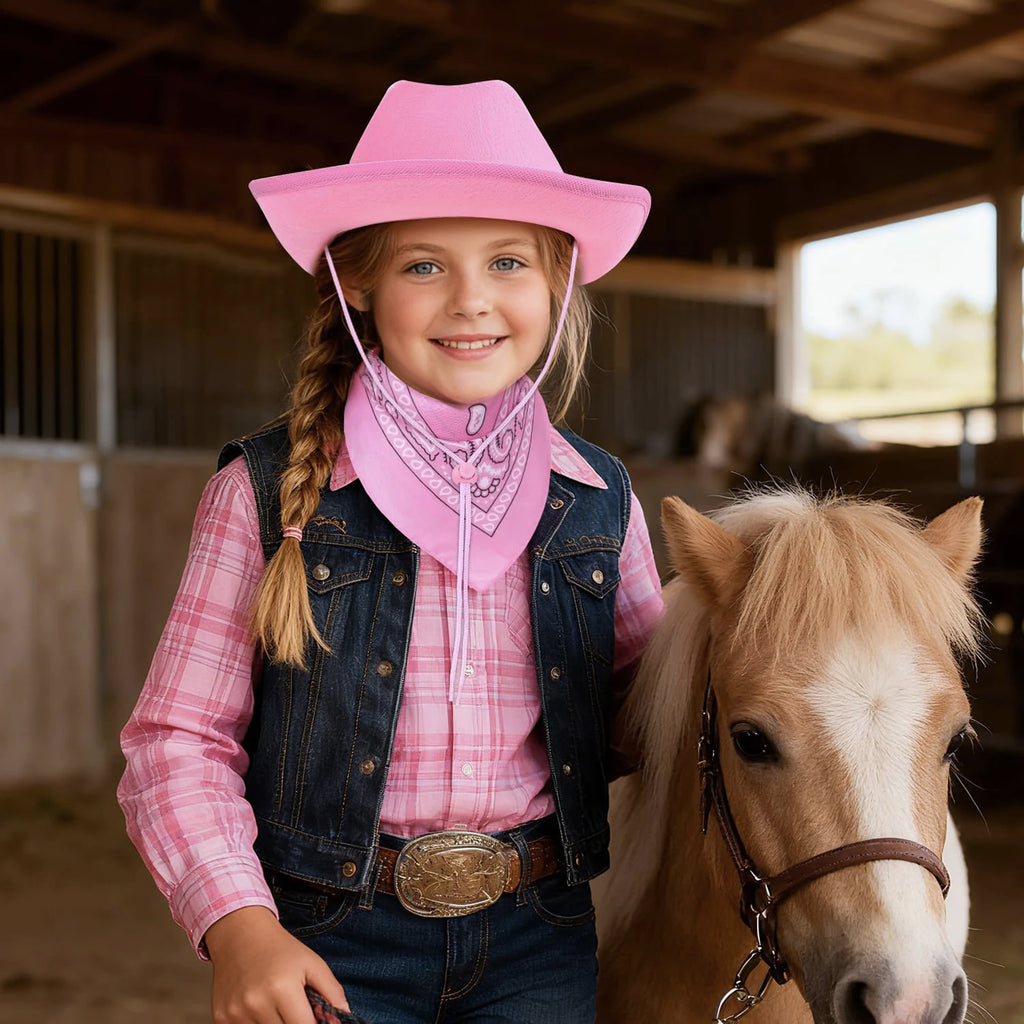 NovibebeCo. Kids Cowgirl Halloween Costume - Western Hat & Bandana Set