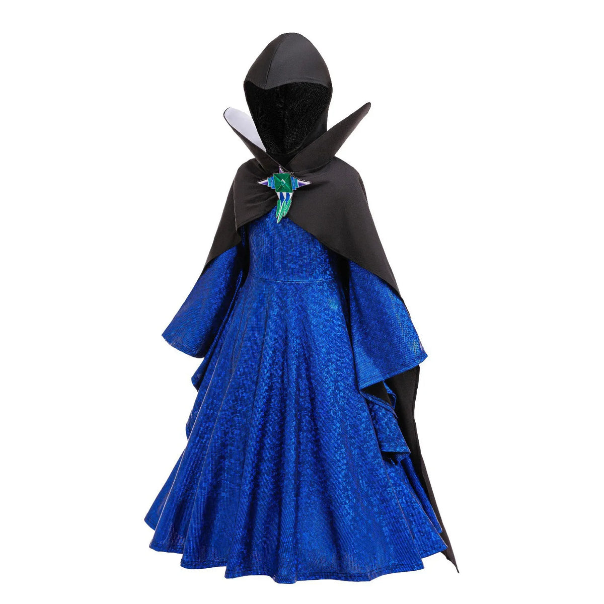 NovibebeCo. Girls Evil Queen Halloween Costume - Blue Gown, Black Cloak & Crown