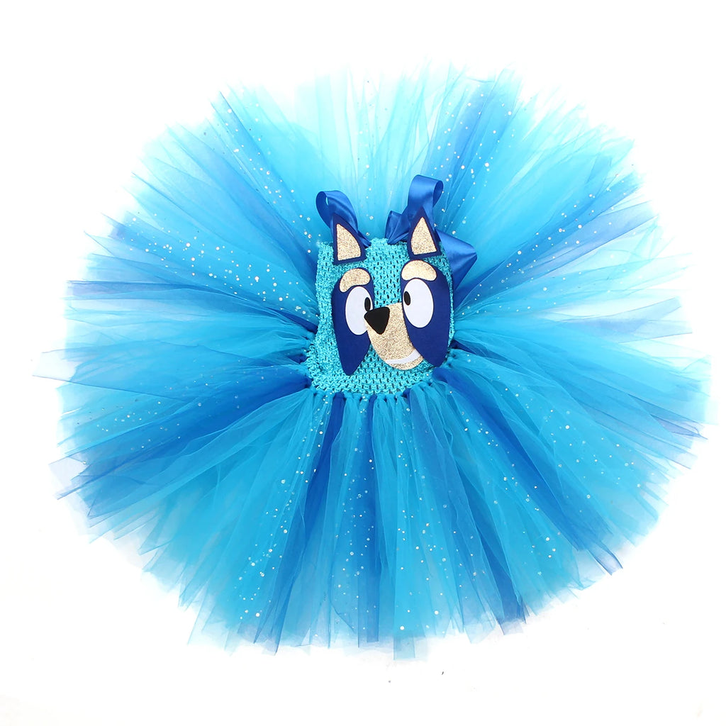 NovibebeCo. Girls Halloween Blue Doggy Tutu Dress Costume with Headband & Tail