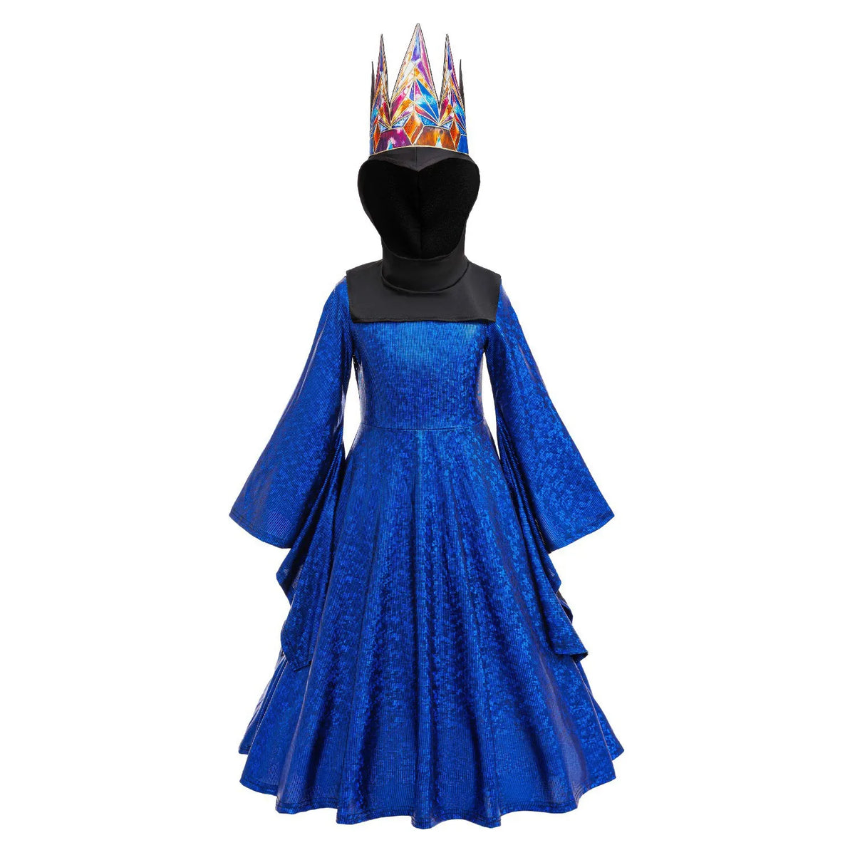 NovibebeCo. Girls Evil Queen Halloween Costume - Blue Gown, Black Cloak & Crown