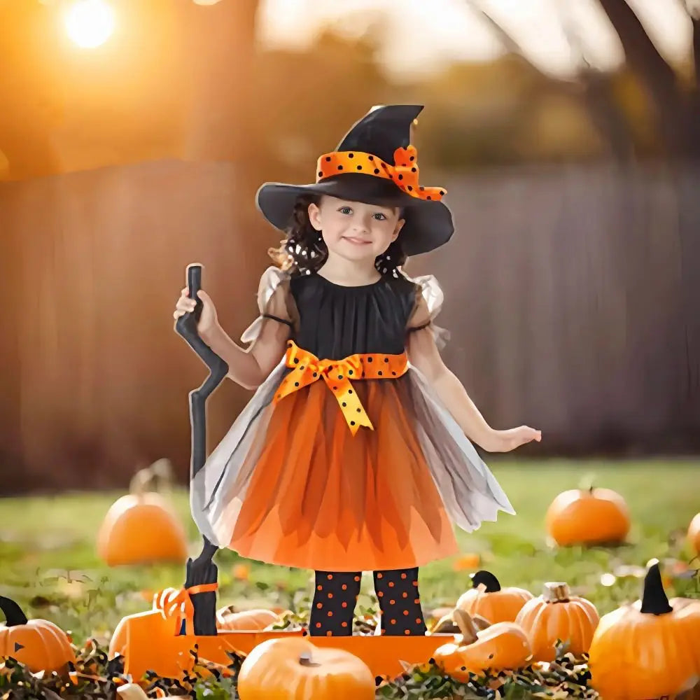 NovibebeCo. Kawaii Kids Halloween Witch Costume Set with Pointy Hat
